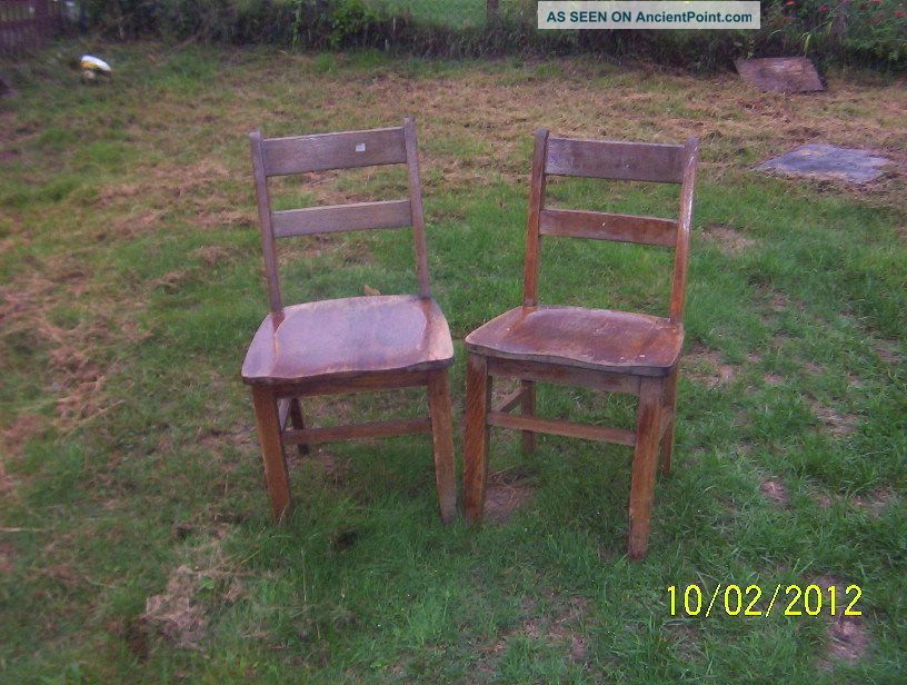 2 Industrial Era Solid Oak Chair - 1950s Era /used 1900-1950 photo
