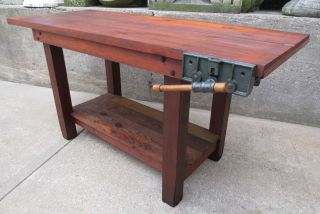Vintage Solid Fur Wood Work Table W/ 10 