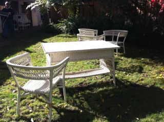White Wicker Outdoor Table photo