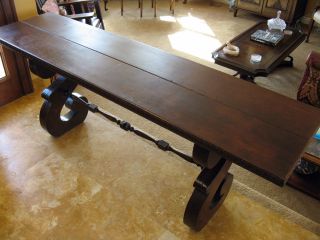 Vtg Mission Library Table W Carved S Shaped Legs & Decorative Trim,  72 X 19 X 27 photo