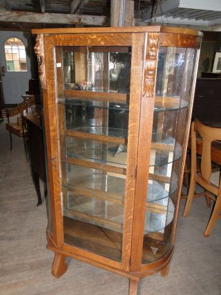 Quartersawn Oak China Cabinet With Lions Heads photo