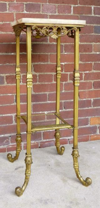 Antq Art Nouveau Victorian Brass Glass Onyx Stand Table Fernery Pedestal 1900 photo
