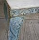 Vtg Industrial Cast Iron Blue Patio Garden Grapevine Side/end Table & Marble Top 1900-1950 photo 6