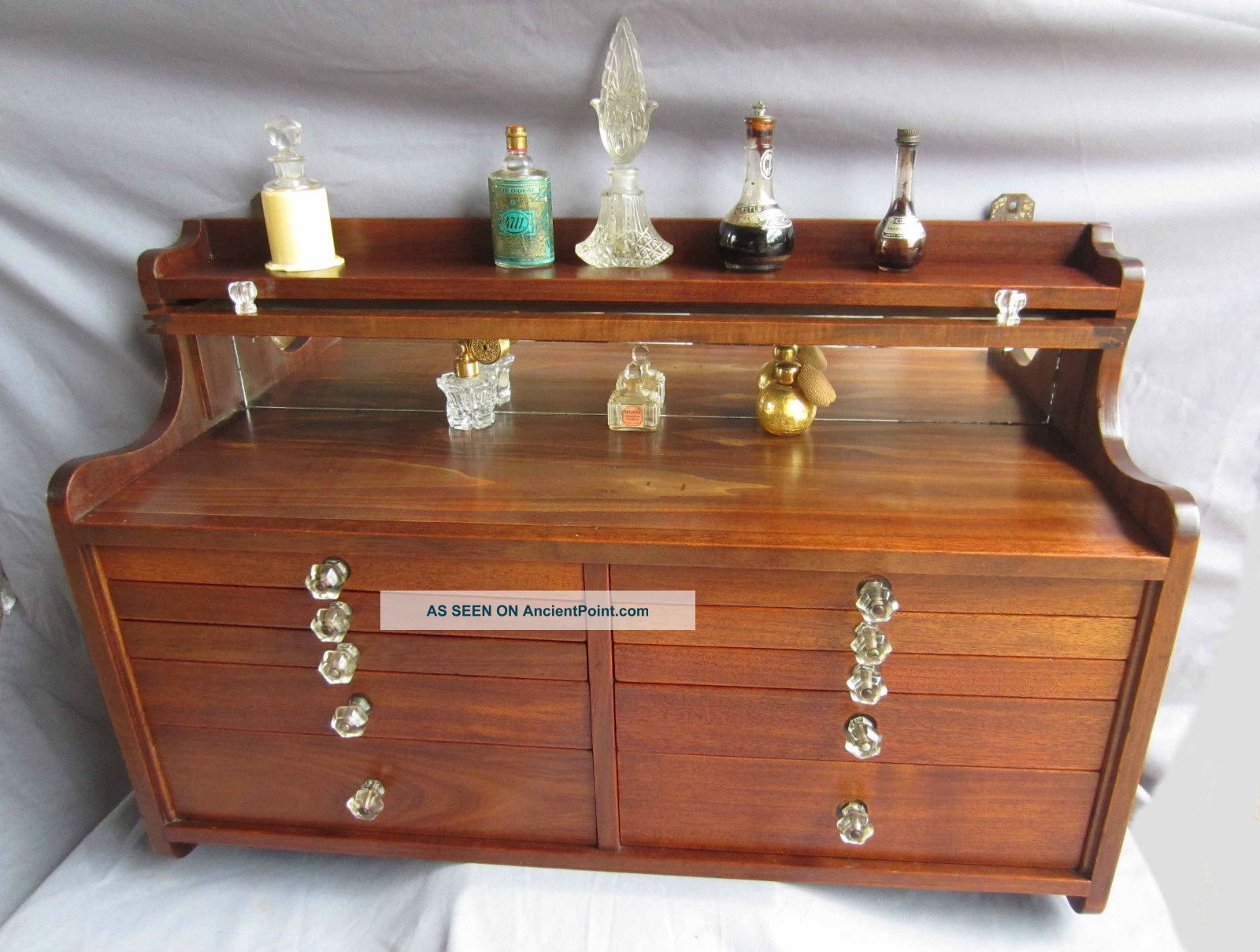 Rare Antique Solid Walnut Wood Dentist Wall Cabinet/jewelry Box Chest Of Drawers 1900-1950 photo