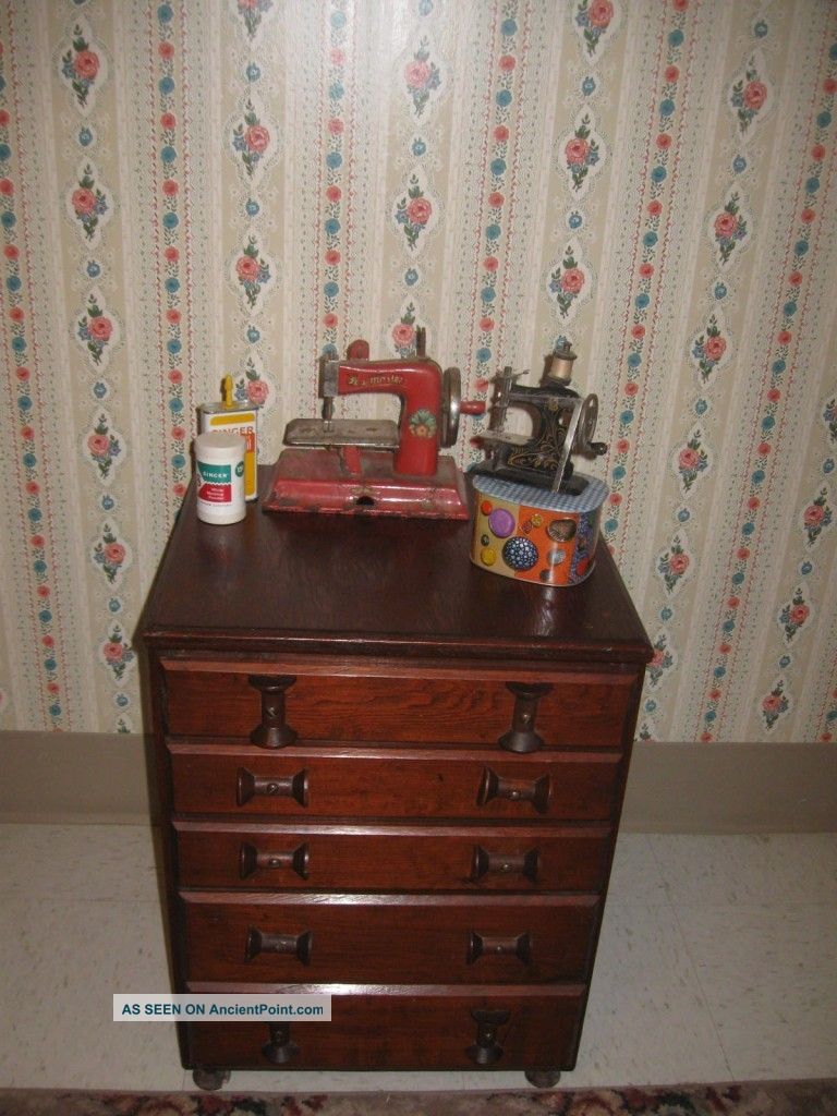 Vintage Antique Folk Art Pine Hand Made Sewing Cabinet 5 Drawer Chest 1900-1950 photo