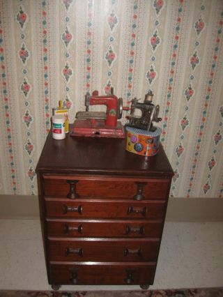 Vintage Antique Folk Art Pine Hand Made Sewing Cabinet 5 Drawer Chest photo