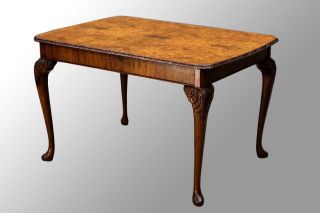 15838 Antique Burl Walnut Chippendale Carved Dining Table With Leaf photo