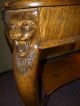 Antique Oak Table Library,  Desk Winged Griffins Lions Dovetailed Drawer Usa 1900-1950 photo 5