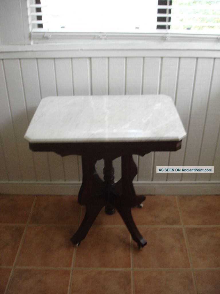 Antique Walnut Side Table With Marble Top 1900-1950 photo