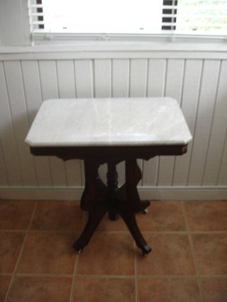 Antique Walnut Side Table With Marble Top photo