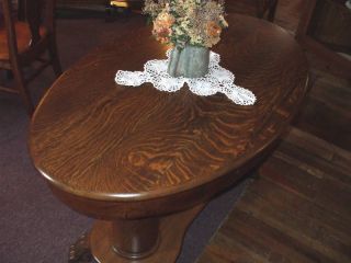 Antique Oak Table Library W/ Drawer 1/4 Sawn Oval Desk Made In The Usa Refinishe photo