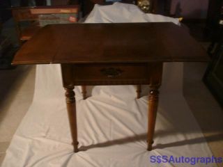 Vintage Ethan Allen Drop Leaf End Table With Pull Out Drawer With photo