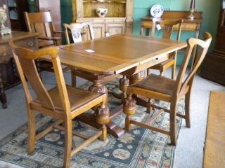 English Oak Carved Pub Table With Matching Chairs,  Ca 1920 ' S Inv 9697b photo