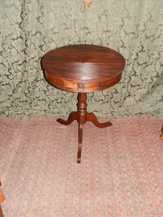 Sweet Little Antique Mahogany Drum Table W/drawer Great Dark Natural Patina photo