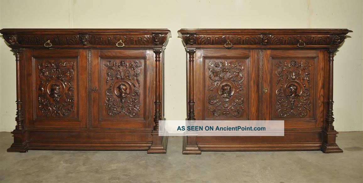 French Renaissance Cabinets Matching Pair In Oak 1900-1950 photo