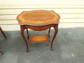 50482 Antique Inlaid French Turtle Top Table With Shelf photo