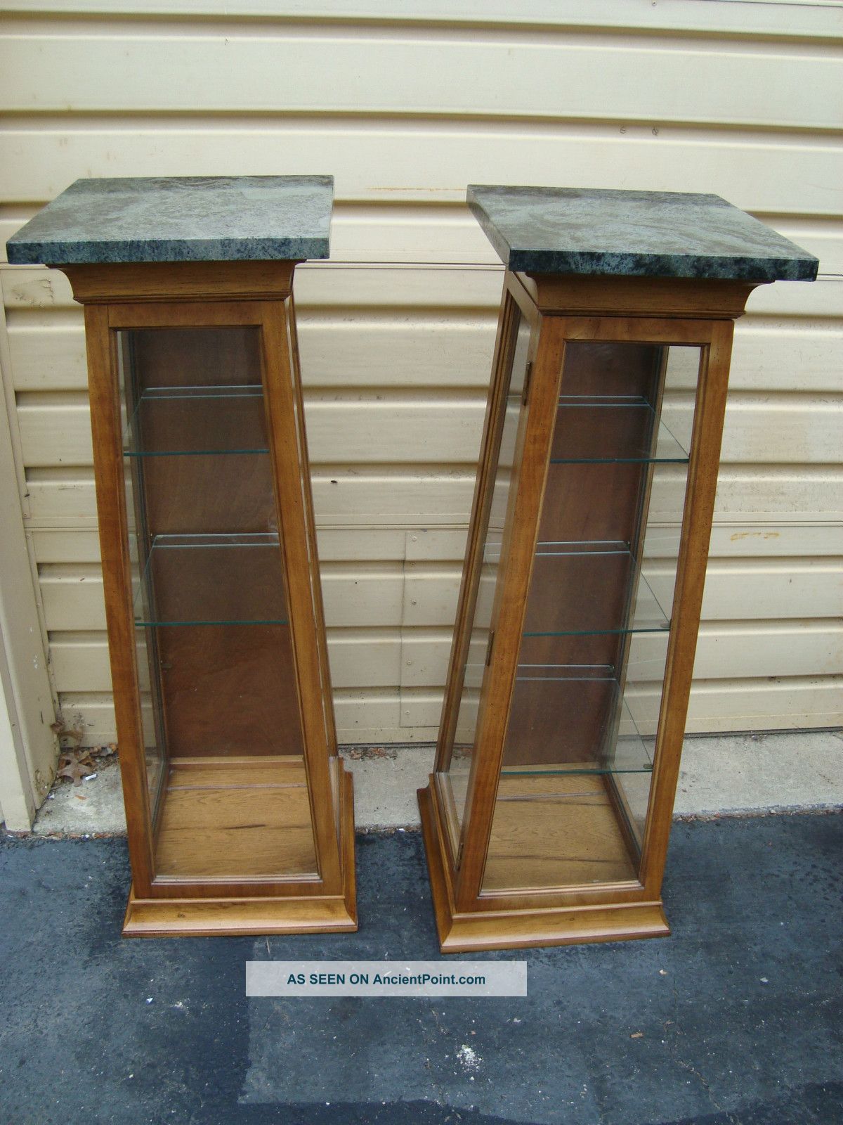 51109 Pair Thomasville Marble Top Pedestal Curio Cabinets Post-1950 photo