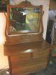 Antique Oak Dresser Bureau Ornate Beveled Mirror Made In Usa 1900-1950 photo 2