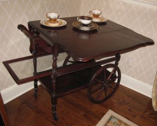 Antique Imperial Style Mahogany Tea Cart Circa 1930 photo