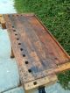 Vintage Antique Work Bench Workbench Wood 1930 ' S 2 Vices Glass Top Table Counter 1900-1950 photo 3