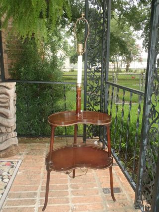 Antigue Kidney Shaped Floor Lamp Tiered Table Early 1900 ' S Home Decor Wood Brass photo
