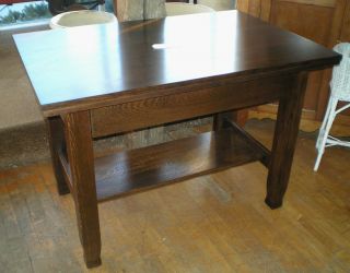 Antique Mission Style Oak Library Table Circa 1910 Refinished Deep Walnut Tone photo