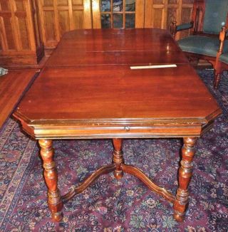 Antique C1900 Solid Walnut Jacobean Style Dining Table With Leaf photo