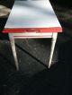 Antique Red White Porcelain Table With Turned Wood Legs Kithen Dining Retro 1900-1950 photo 3