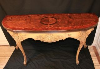 Antique French Flip Top Chic Satinwood Inlaid Shabby Console Dining Server Table photo