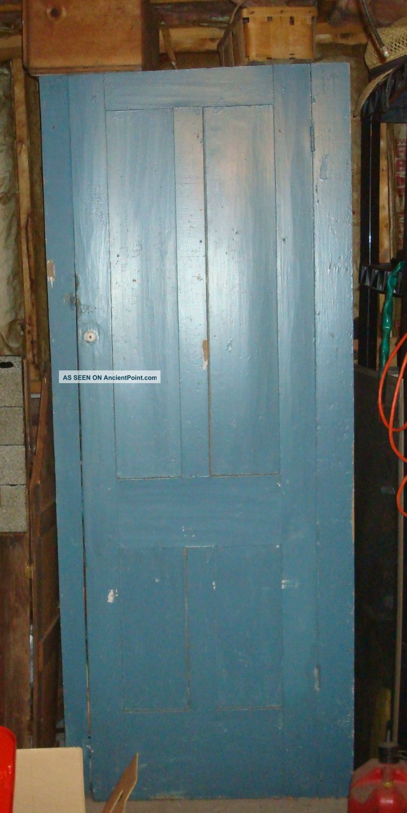 Antique Tall Jelly Cupboard With Single Door,  Old Blue Paint Country Piece 1900-1950 photo
