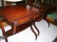 Vintage Hollywood Regency X Base Weiman Flame Mahogany Inlaid Leather Top Tables 1900-1950 photo 2