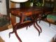 Vintage Hollywood Regency X Base Weiman Flame Mahogany Inlaid Leather Top Tables 1900-1950 photo 4