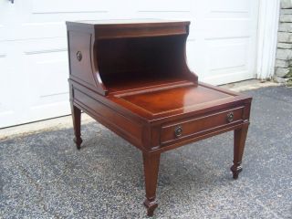 Vintage Mahogany Leather Top Step End Table photo