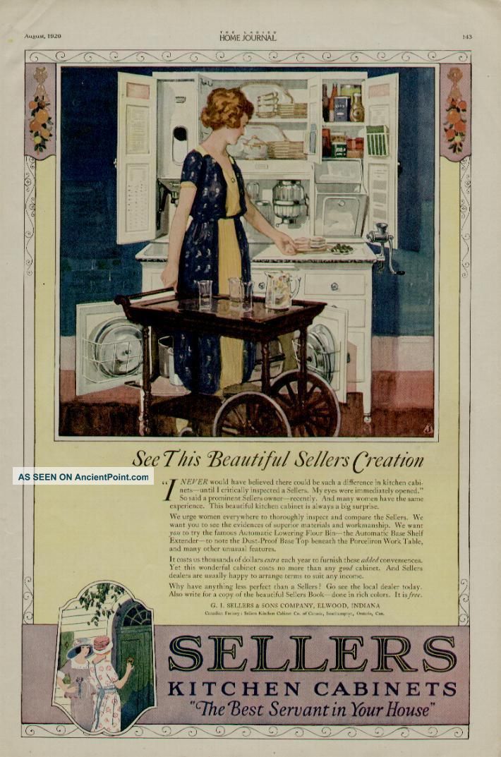 1920 Sellers Kitchen Cabinets Ad / Sellers Ad 1900-1950 photo