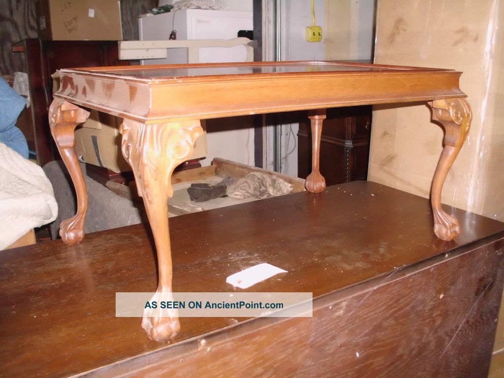 Chippendale Walnut Coffee Table Carved Claw Feet 1900-1950 photo
