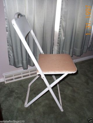 Vtg Metal Folding Chair Pink Cover Shabby photo