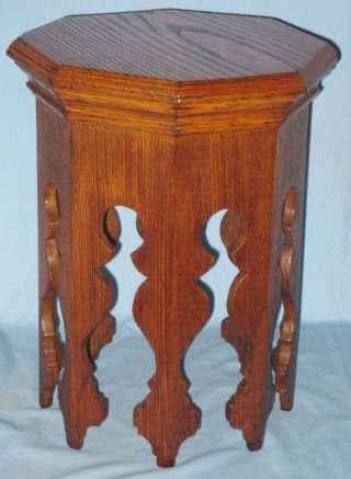 Antique Solid Oak Octagonal Plant Stand Lamp Table Display Stool 8 Shaped Legs photo