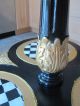 Hand Painted Antique End Table Plant Stand French Check Gold Coffee Carved Layer 1900-1950 photo 9