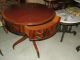 Mahogany Antique Drum Games Table With Leather Top 1900-1950 photo 1