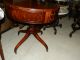 Mahogany Antique Drum Games Table With Leather Top 1900-1950 photo 4