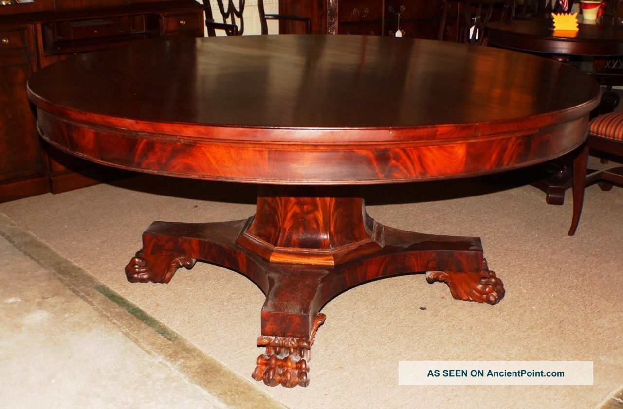 Pristine Period Empire Mahogany Round Pedestal Dining Table Haired Claw Ft 1840 1800-1899 photo