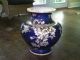 Huge Vintage 30 - Lb Ceramic Asian Chinese Table Vase W/ Glass Top - Blue White Gold 1900-1950 photo 2