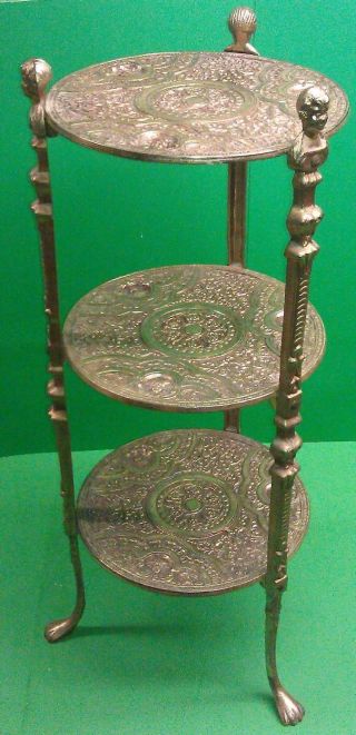 Vintage 3 Tiered English Brass Fern Table Victorian Style 29 