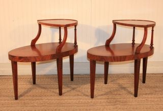 Pair Of Traditional Antique Flame Mahogany Oval Step Up Two Tier End Tables photo