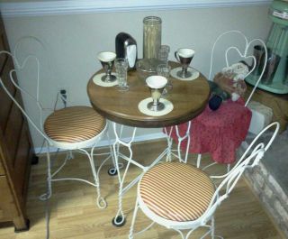 Antique Ice Cream Parlor Oak Table 3 Chair/ Many Accessories photo