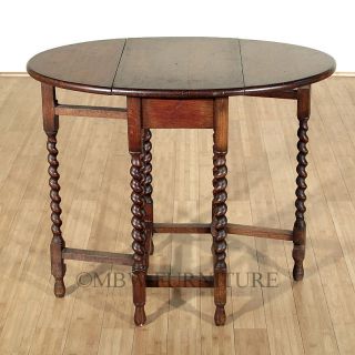 Antique English Solid Oak Jacobean Dropleaf Gateleg Dining Oval Table C1920 P10 photo