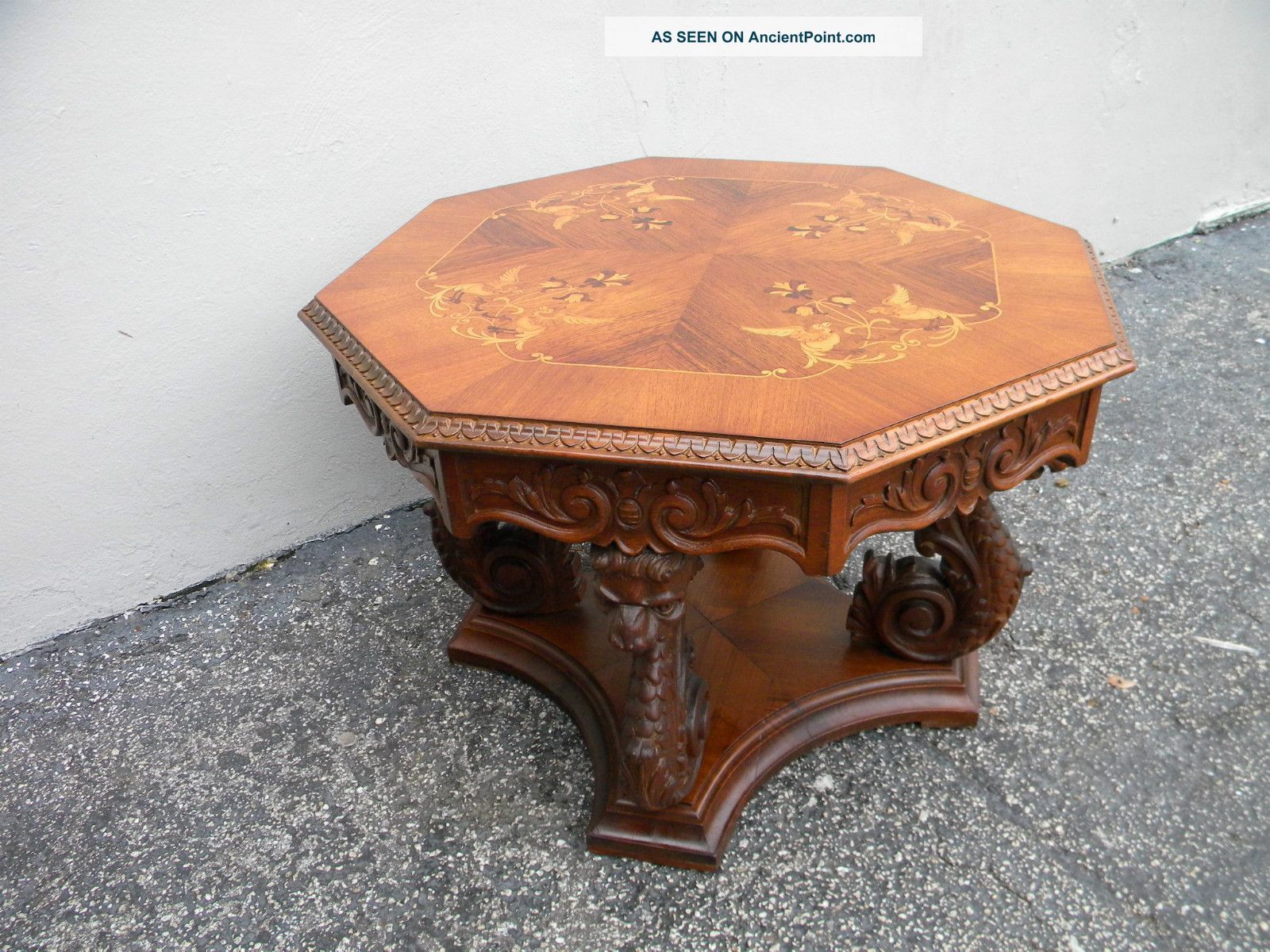 Victorian Heavy Carved Inlaid Side Table 2382 1900-1950 photo