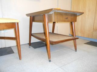 1960 Imperial Danish Modern Solid Table Mid Century Retro With Drawer Mag.  Rack photo