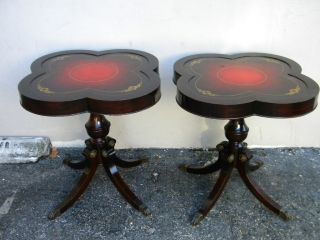 Pair Of Louis Scalera Mahogany Leather Top Side Tables 1120 photo