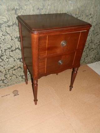 Wonderful Antique Sewing Stand W/rotating Spool Drawer And Marquetry Detail photo